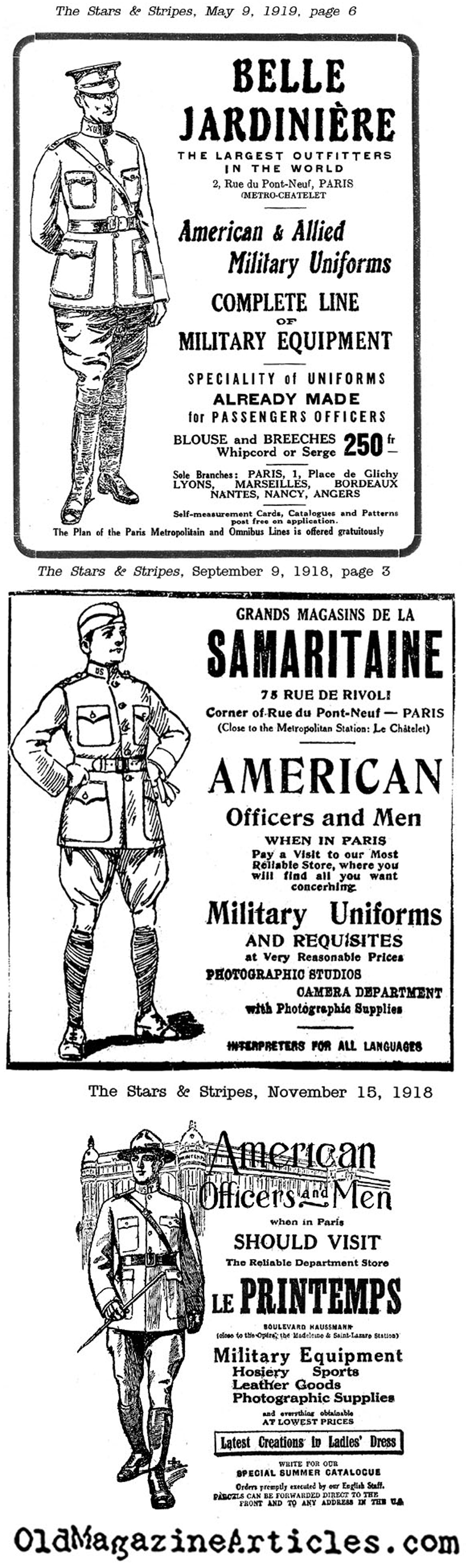 Advertisements for A.E.F. Officer's Tailoring    (Stars and Stripes, 1918-19)